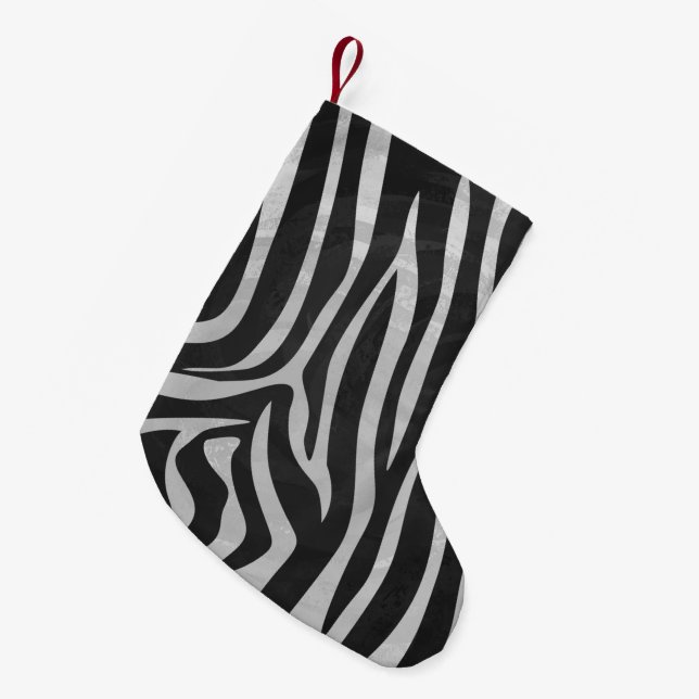 Zebra Black and Light Grey Print Small Christmas Stocking (Front (Hanging))