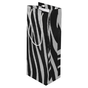 Zebra Black and Light Grey Print Wine Gift Bag