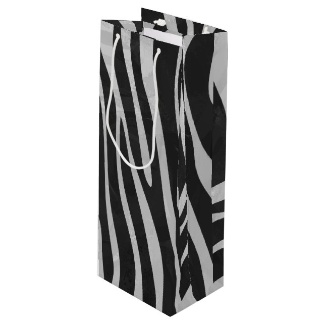 Zebra Black and Light Grey Print Wine Gift Bag (Front Angled)
