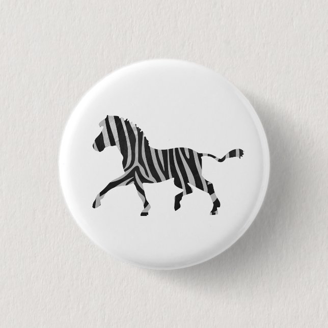 Zebra Black and Light Grey Silhouette 3 Cm Round Badge (Front)