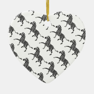 Zebra Black and Light Grey Silhouette Ceramic Tree Decoration