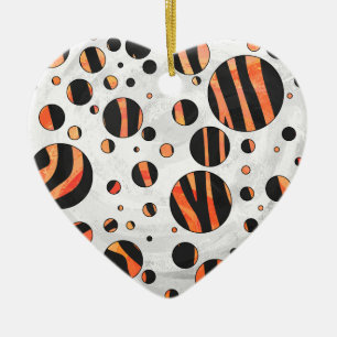 Zebra Black and Orange Polka Dots Ceramic Tree Decoration
