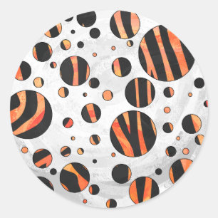 Zebra Black and Orange Polka Dots Classic Round Sticker