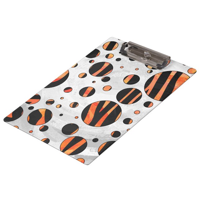 Zebra Black and Orange Polka Dots Clipboard (Angled)