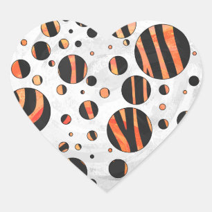Zebra Black and Orange Polka Dots Heart Sticker