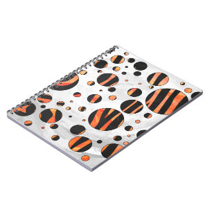 Zebra Black and Orange Polka Dots Spiral Notebook