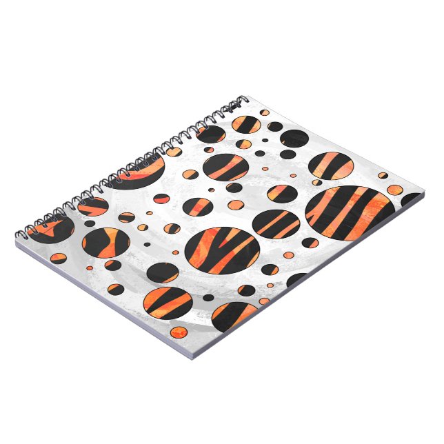 Zebra Black and Orange Polka Dots Spiral Notebook (Left Side)