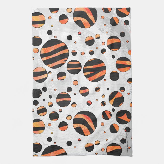 Zebra Black and Orange Polka Dots Tea Towel (Vertical)