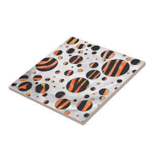 Zebra Black and Orange Polka Dots Tile