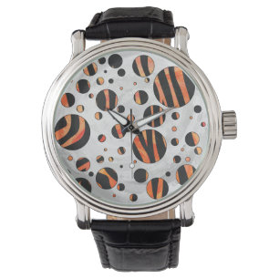 Zebra Black and Orange Polka Dots Watch