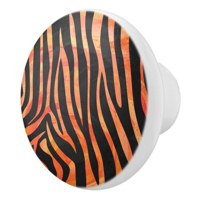 Zebra Black and Orange Print Ceramic Knob (Right)