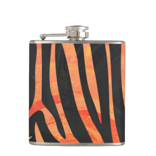 Zebra Black and Orange Print Hip Flask