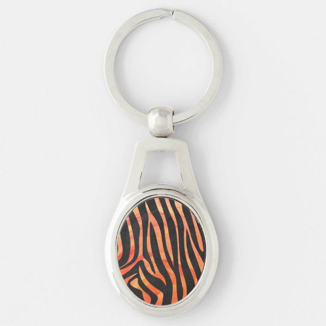 Zebra Black and Orange Print Key Ring (Front)