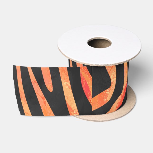 Zebra Black and Orange Print Satin Ribbon (Spool)
