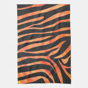 Zebra Black and Orange Print Tea Towel