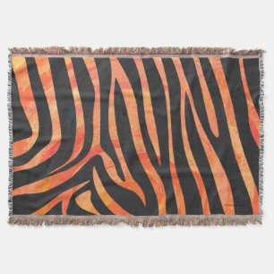 Zebra Black and Orange Print Throw Blanket
