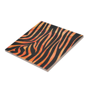 Zebra Black and Orange Print Tile