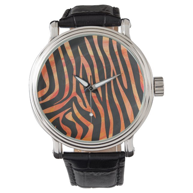 Zebra Black and Orange Print Watch (Front)