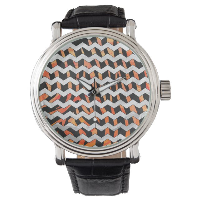 Zebra Black and Orange Print Watch (Front)