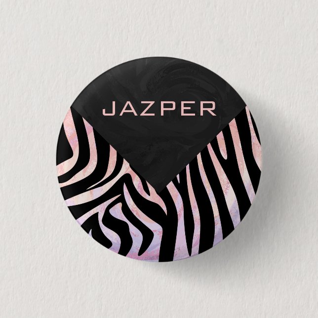 Zebra Black and Pink Monogram 3 Cm Round Badge (Front)