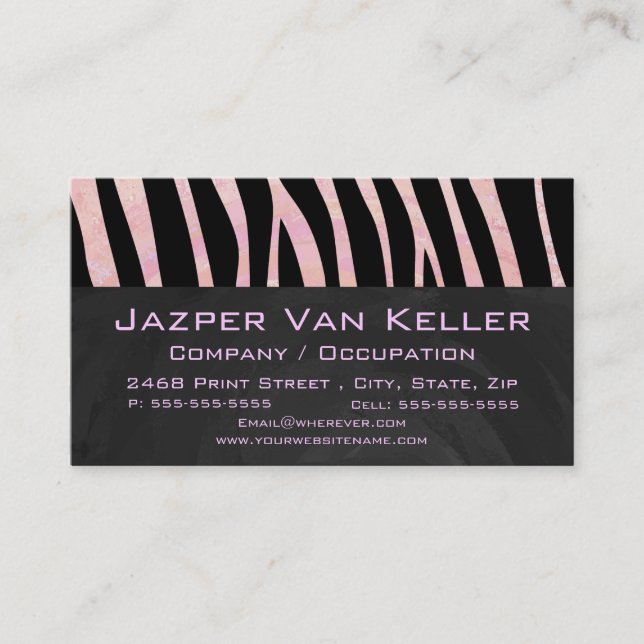 Zebra Black and Pink Monogram Business Card (Front)