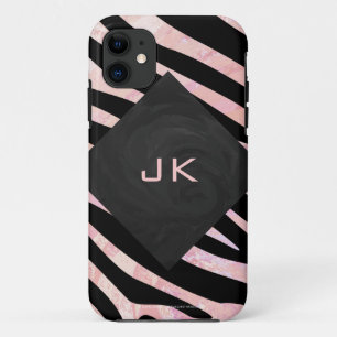 Zebra Black and Pink Monogram Case-Mate iPhone Case