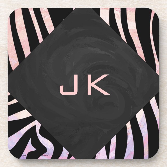 Zebra Black and Pink Monogram Coaster (Front)