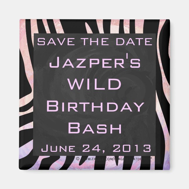 Zebra Black and Pink Monogram Magnet (Front)