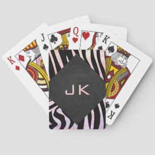 Zebra Black and Pink Monogram Playing Cards