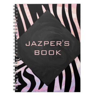 Zebra Black and Pink Monogram Spiral Notebook