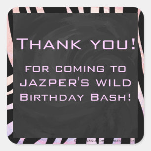 Zebra Black and Pink Monogram Square Sticker