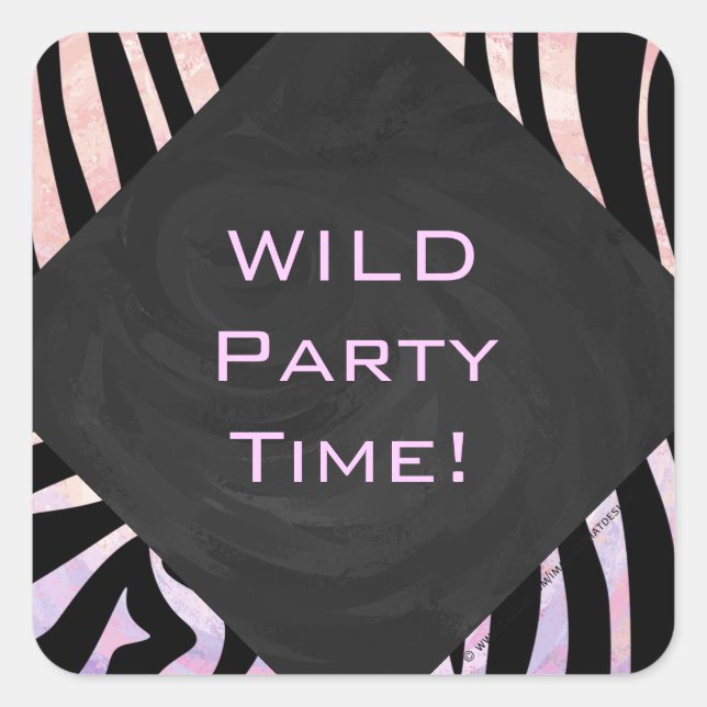 Zebra Black and Pink Monogram Square Sticker (Front)
