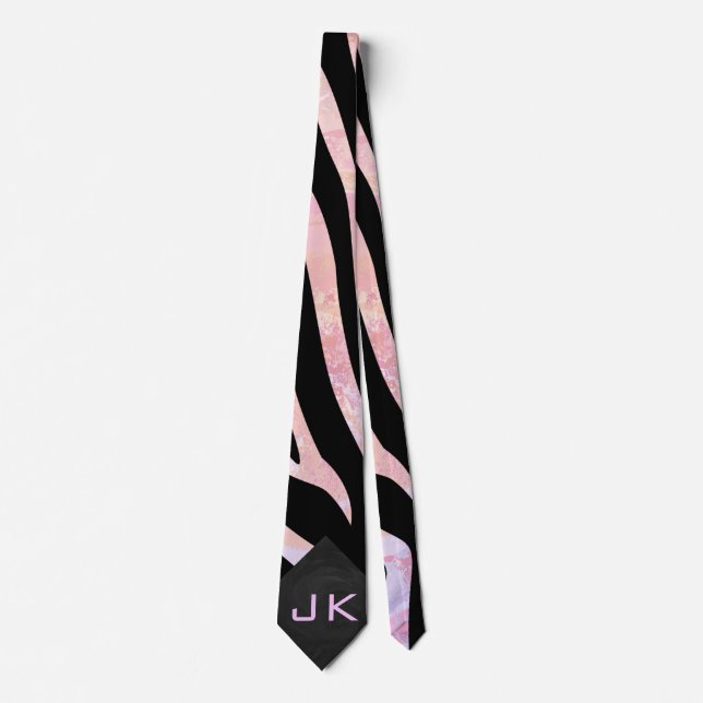 Zebra Black and Pink Monogram Tie (Front)