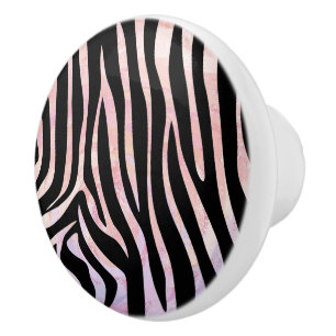 Zebra Black and Pink Print Ceramic Knob