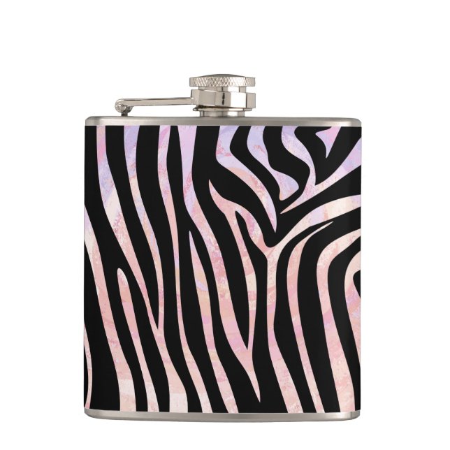 Zebra Black and Pink Print Hip Flask (Front)