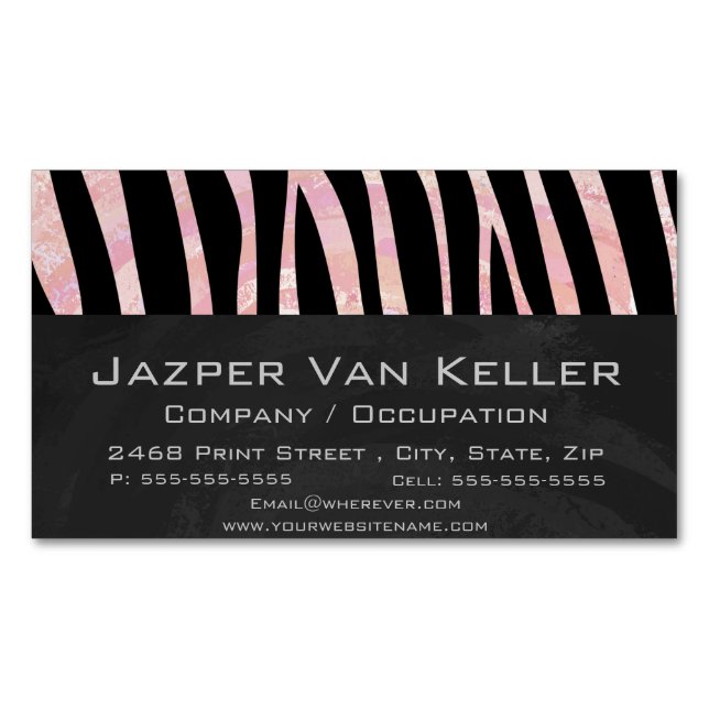 Zebra Black and Pink Print Magnetic Business Card (Front)