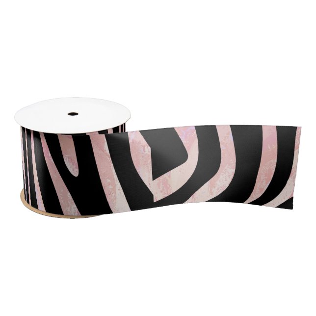 Zebra Black and Pink Print Satin Ribbon (Spool)