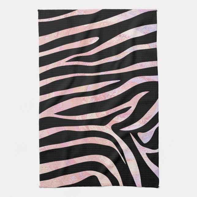 Zebra Black and Pink Print Tea Towel (Vertical)