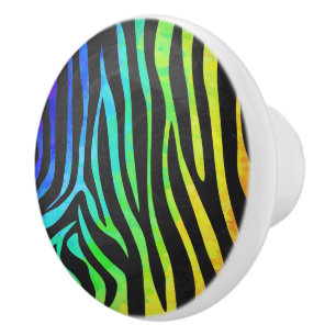 Zebra Black and Rainbow Print Ceramic Knob