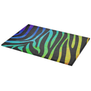 Zebra Black and Rainbow Print Cutting Board