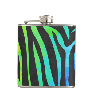 Zebra Black and Rainbow Print Hip Flask