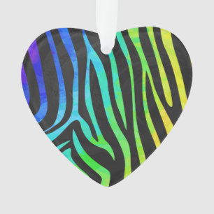 Zebra Black and Rainbow Print Ornament
