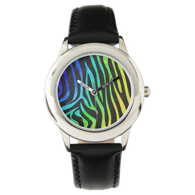 Zebra Black and Rainbow Print Watch (Front)