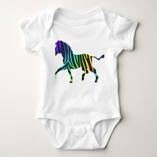 Zebra Black and Rainbow Silhouette Baby Bodysuit (Front)