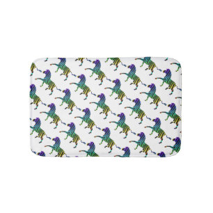 Zebra Black and Rainbow Silhouette Bath Mat