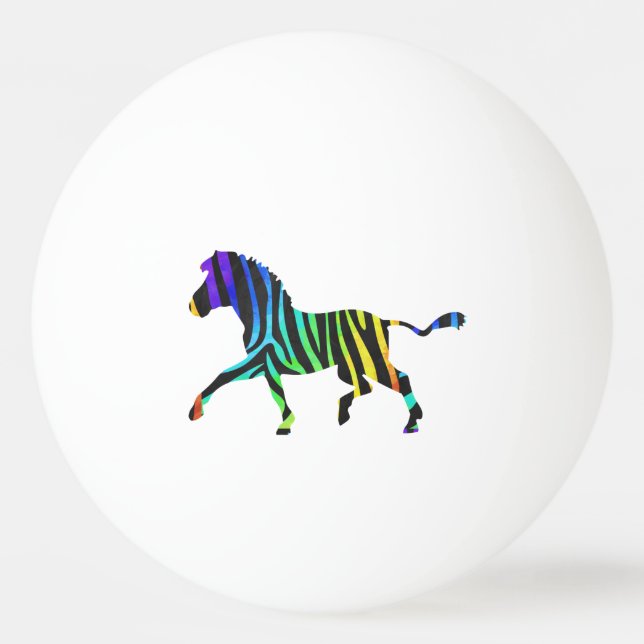 Zebra Black and Rainbow Silhouette Ping Pong Ball (Back)