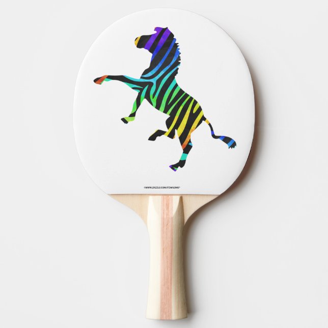 Zebra Black and Rainbow Silhouette Ping Pong Paddle (Front)