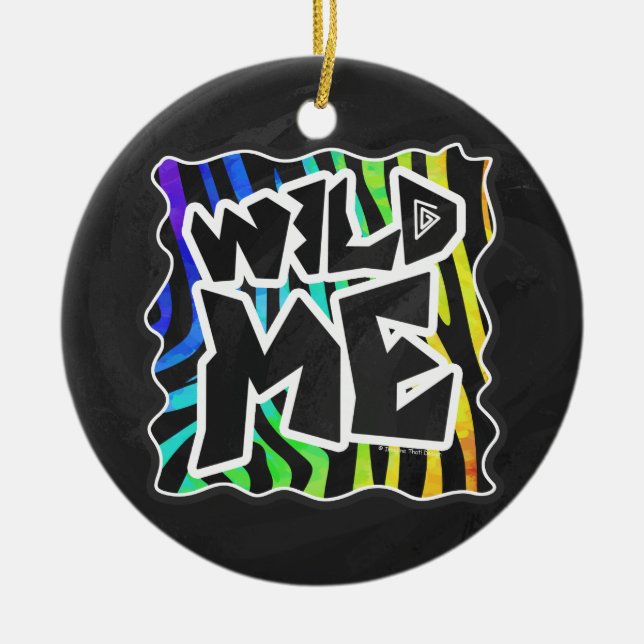Zebra Black and Rainbow Wild Me Ceramic Tree Decoration (Front)