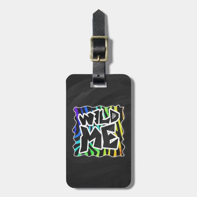 Zebra Black and Rainbow Wild Me Luggage Tag (Front Vertical)