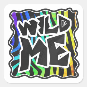 Zebra Black and Rainbow Wild Me Square Sticker
